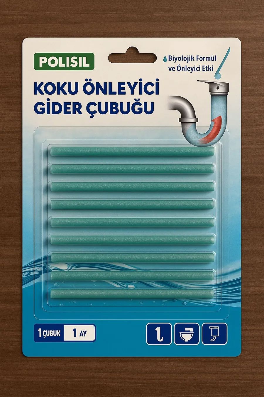 Polisil koku önleyici gider çubuğu blister ambalaj tasarımı